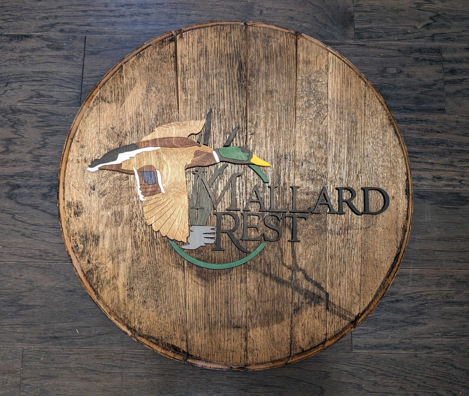 Mallard Rest Logo Bourbon Barrel Head - Made By Jay Lane
